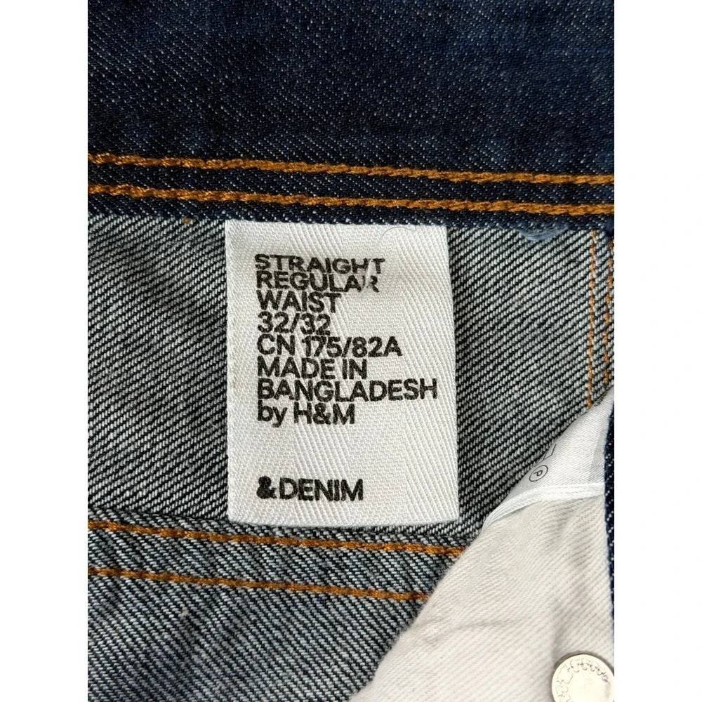 H&M &Denim Mens Straight Regular Waist Jeans 32x32 Dark Blue 100 Cotton